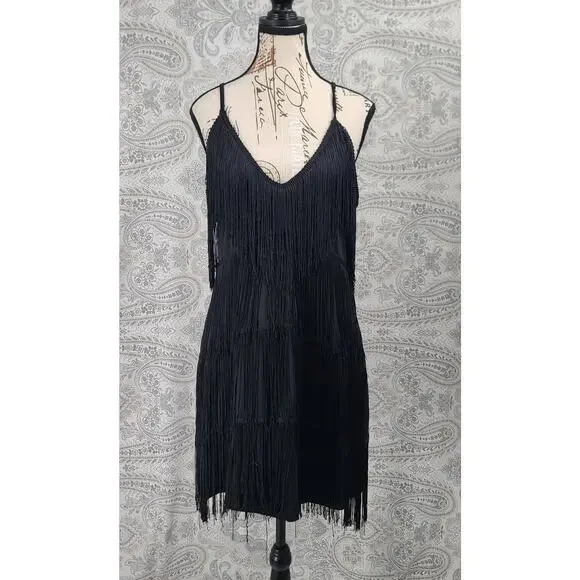 Taylor Swift Showgirl vibes black dress fringe Size XL flapper Shake it off - Picture 2 of 7